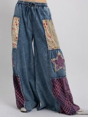 Boho Patchwork Denim Jeans Sz.- L - NWT